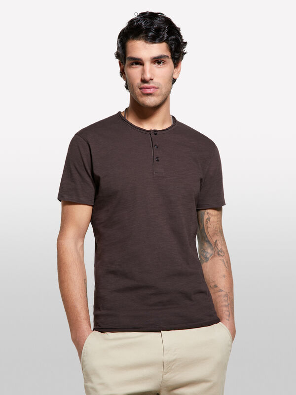 T-shirt serafino marrone - t-shirt a manica corta da uomo | Sisley