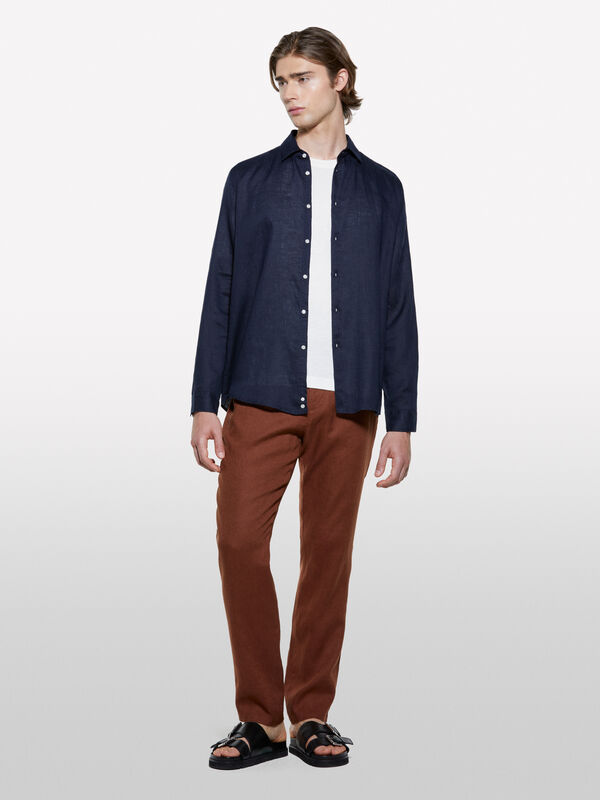 Camicia blu scuro 100% lino Camicia blu scuro 100% lino - camicie regular da uomo | Sisley