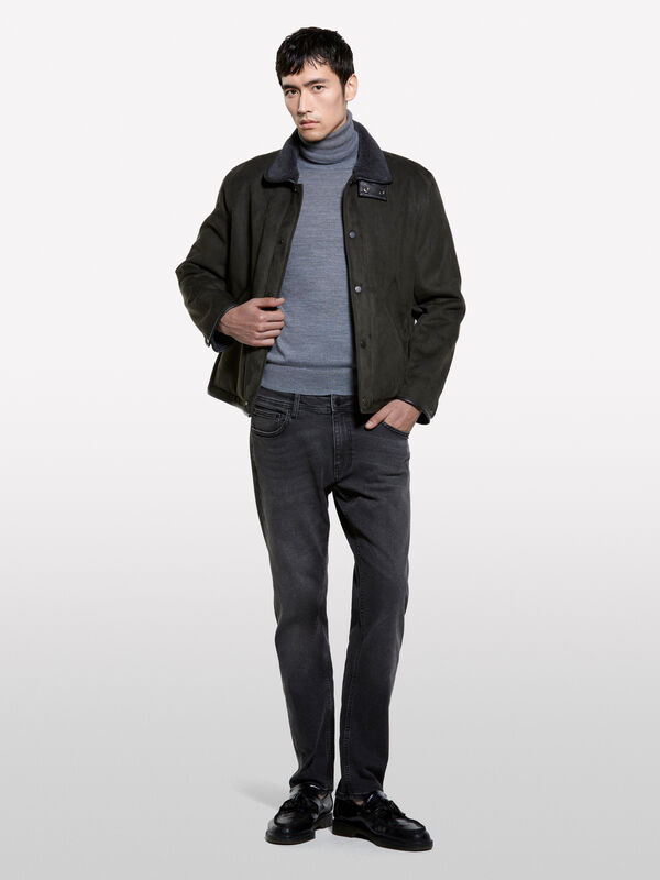 Maglia grigio melange scuro con collo alto - maglie collo alto da uomo | Sisley