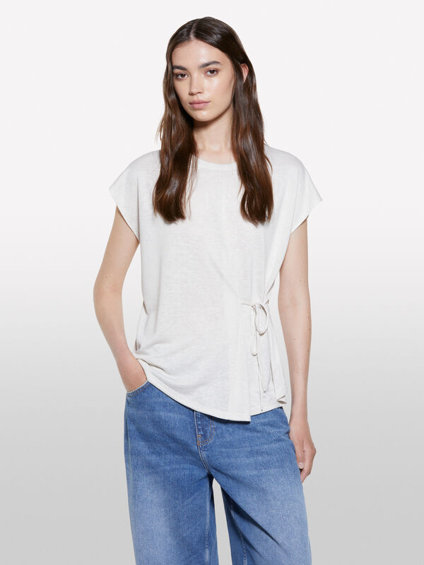 T-shirt bianca con laccetti - t-shirt a manica corta da donna | Sisley
