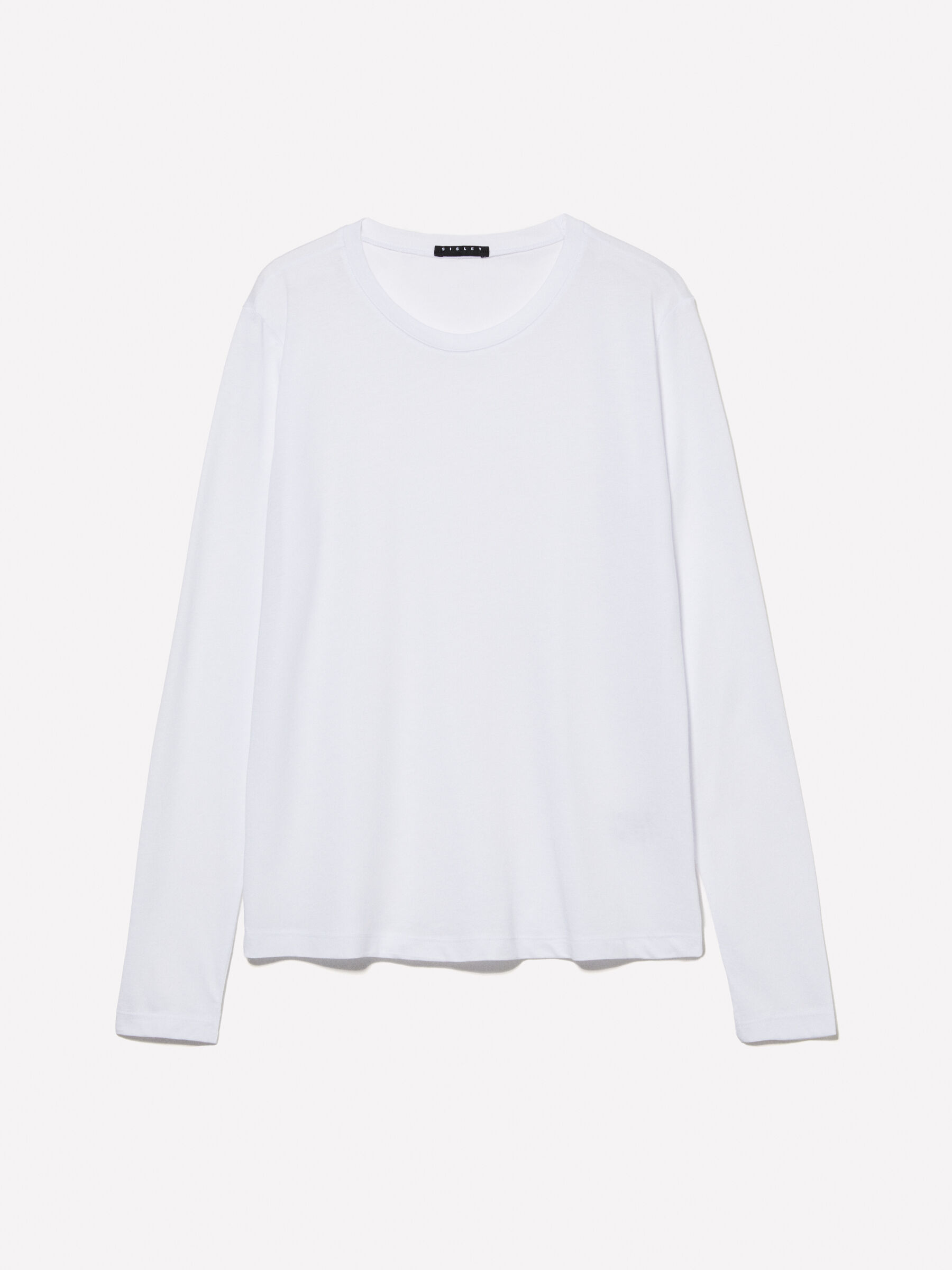 T shirt girocollo bianca a maniche lunghe Bianco Sisley
