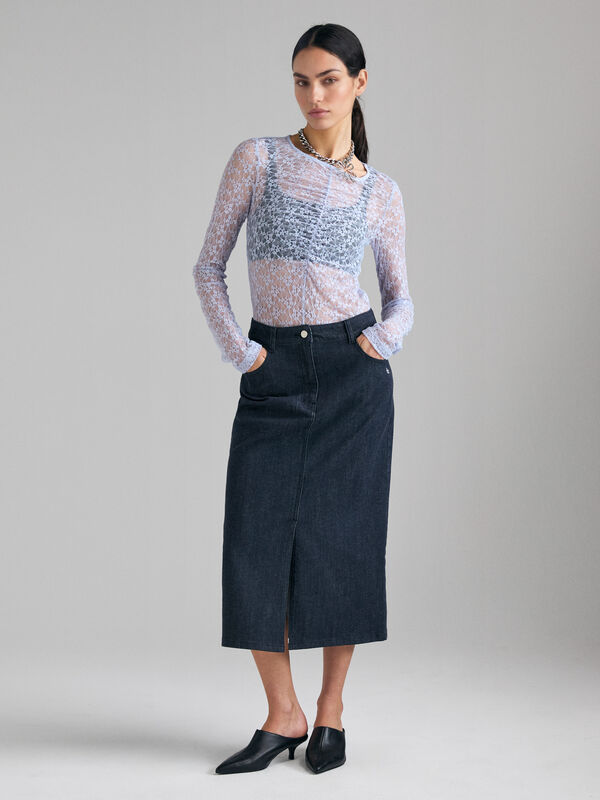 T-shirt in pizzo con arriccio - t-shirt a manica lunga da donna | Sisley