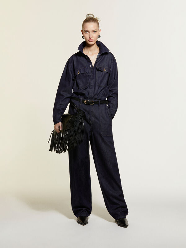 Tuta in denim blu scuro - tute jumpsuit da donna | Sisley