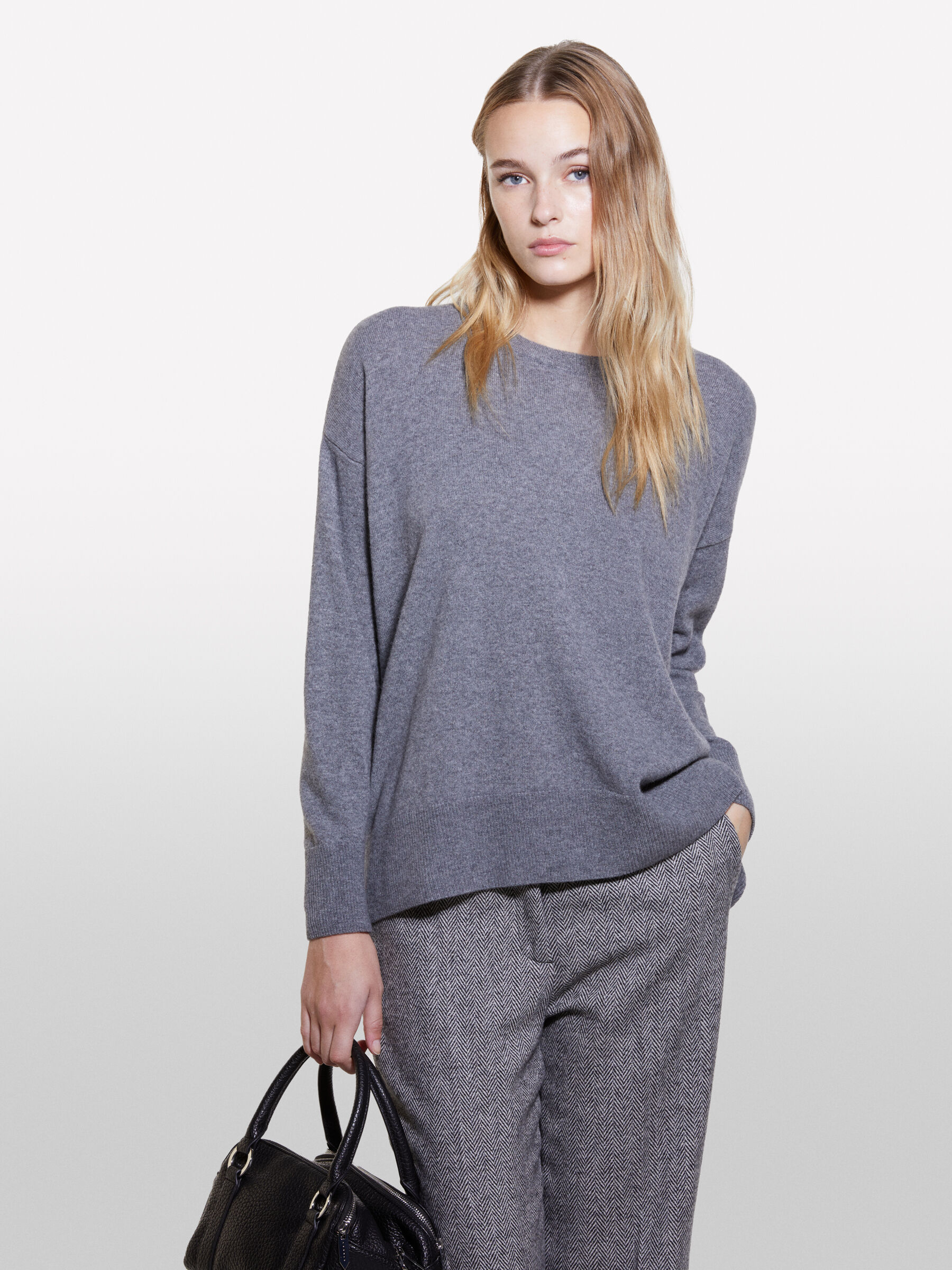 Maglia girocollo in misto lana grigio scuro Grigio Sisley