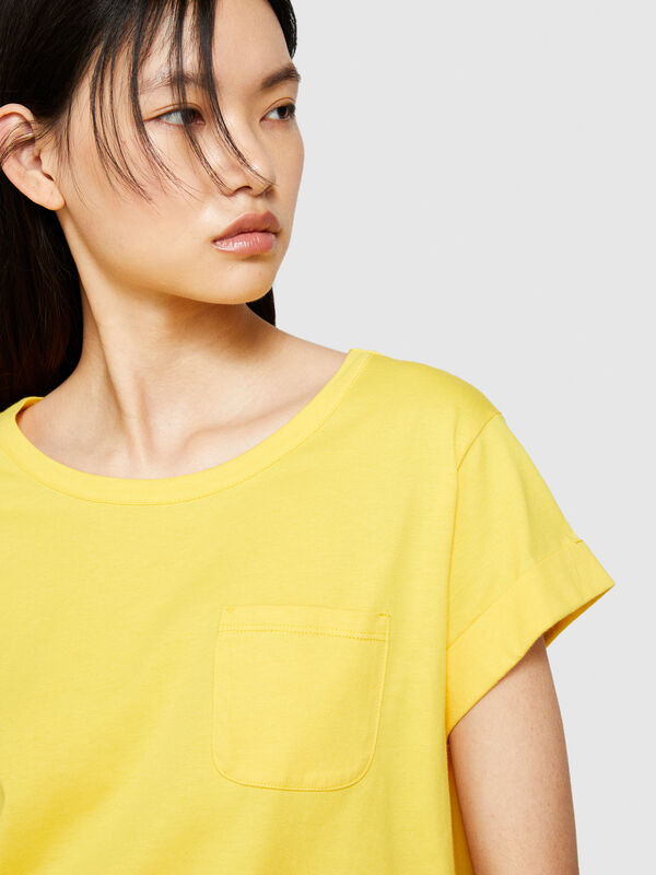T-shirt con taschino 100% cotone bio - t-shirt a manica corta da donna | Sisley