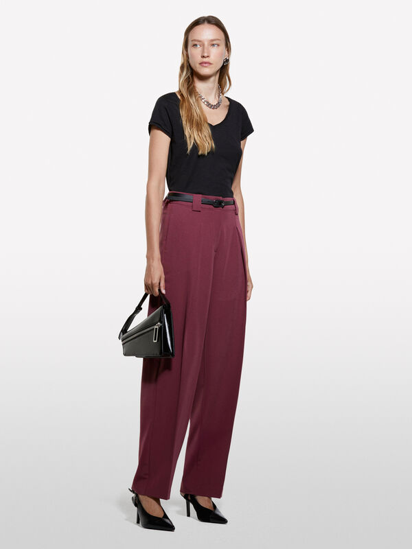 Pantaloni palazzo bordeaux con pieghe - pantaloni palazzo da donna | Sisley