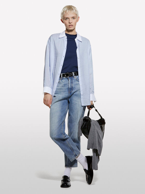 T-shirt blu scuro con collo halter - t-shirt a manica corta da donna | Sisley