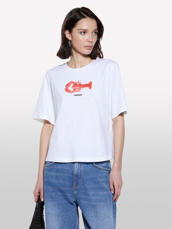 T-shirt bianca con stampa aragosta - t-shirt a manica corta da donna | Sisley