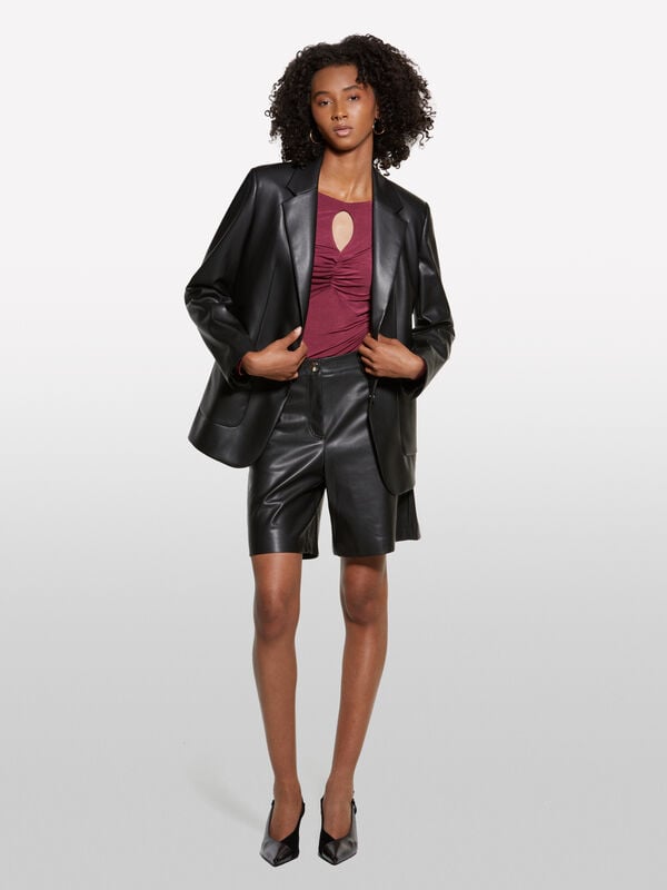 Blazer nero in tessuto spalmato Blazer nero in tessuto spalmato - blazer da donna | Sisley
