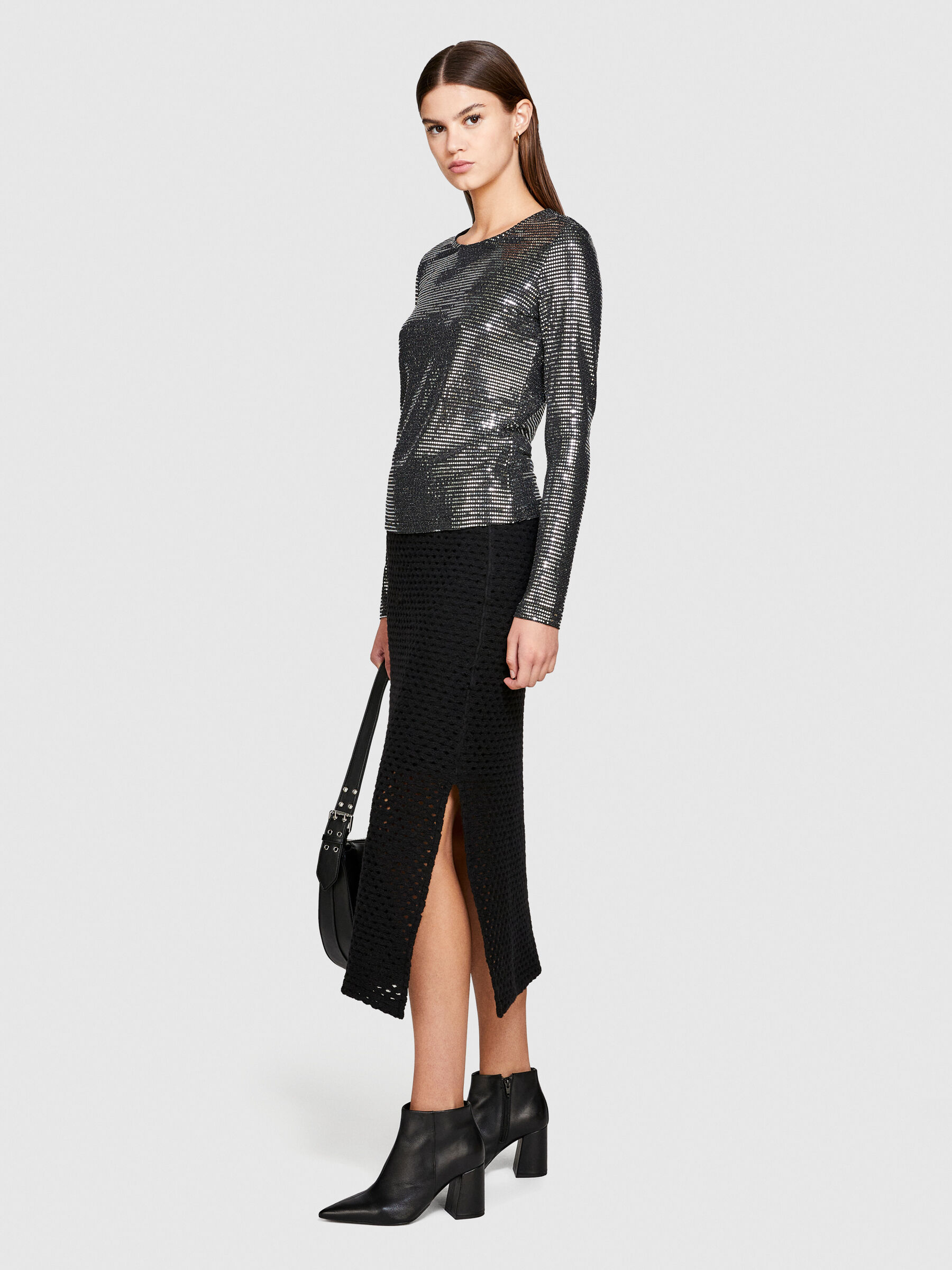 Gonna midi a rete Nero Donna Sisley