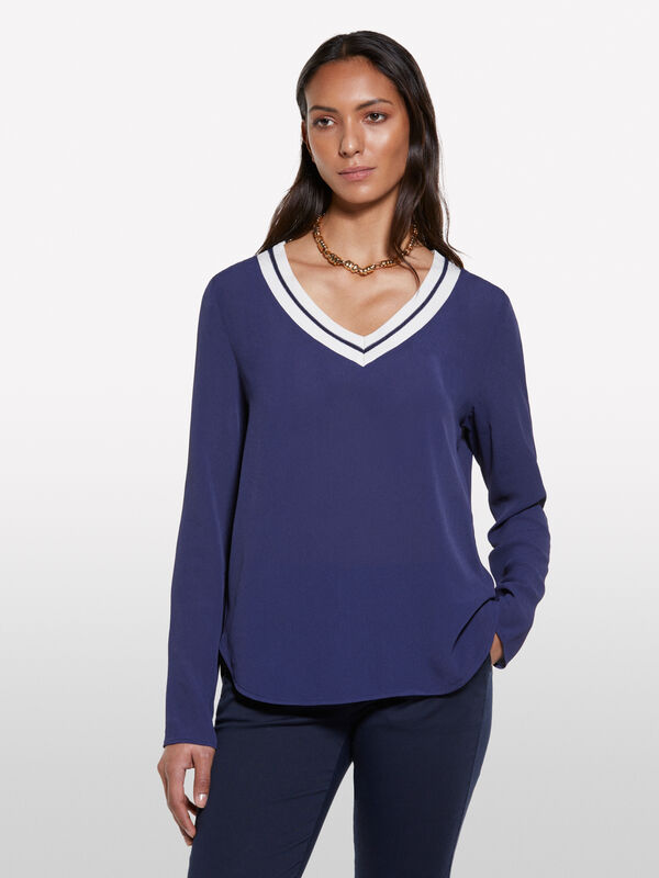Blusa blu scuro con scollo a contrasto - bluse da donna | Sisley