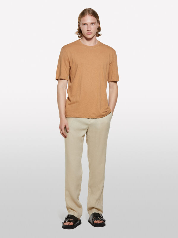 T-shirt cammello in misto lino - t-shirt a manica corta da uomo | Sisley