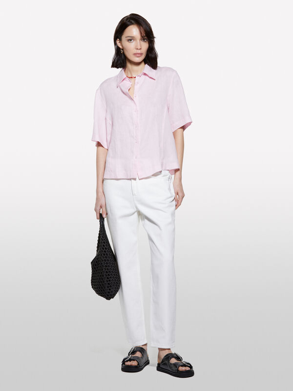 Camicia rosa a maniche corte in 100% lino  - camicie da donna | Sisley