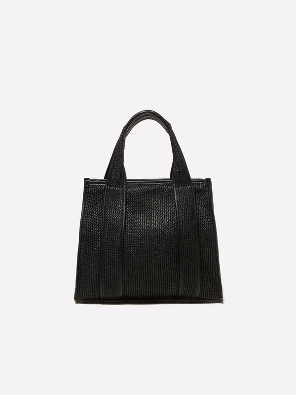 Shopper nera effetto paglia - borse tote bag da donna | Sisley