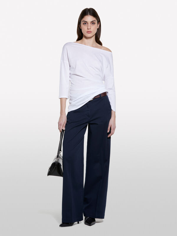 T-shirt bianca con scollo a barca - t-shirt a manica lunga da donna | Sisley