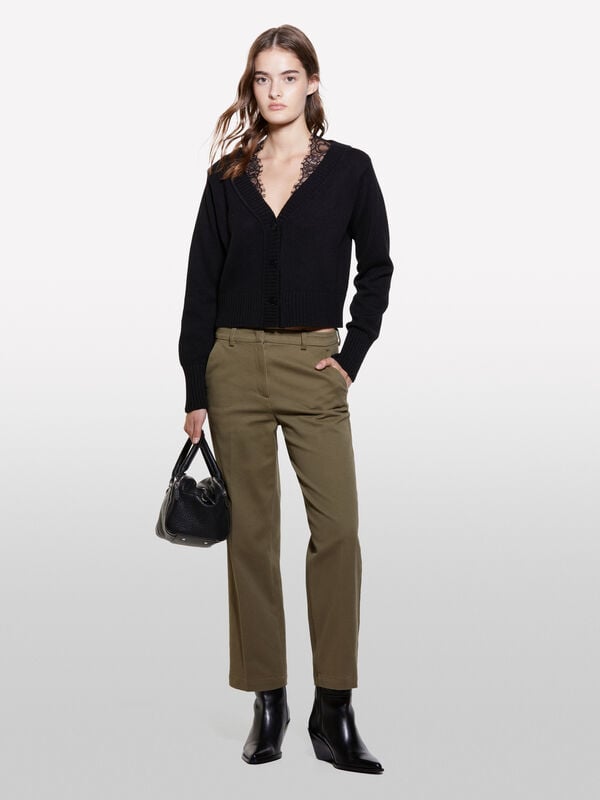 Pantaloni verde militare a vita alta - pantaloni regular da donna | Sisley