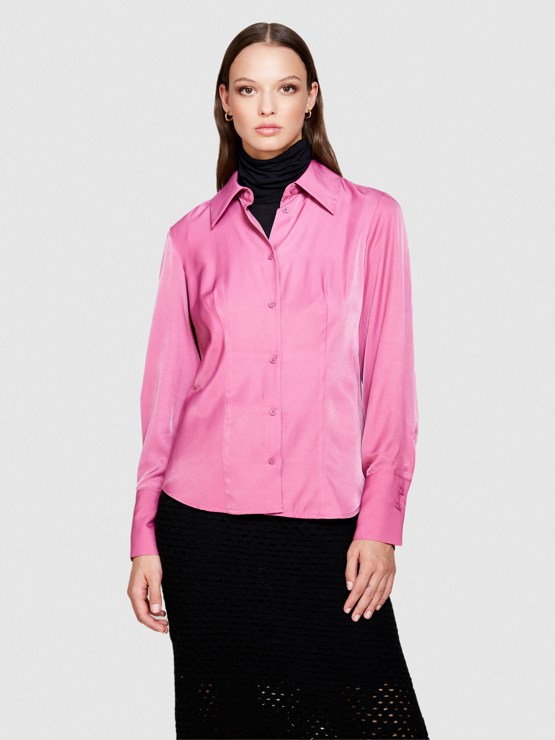 Camicia slim fit in satin Rosa Donna Sisley