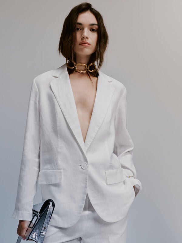 Blazer bianco 100% lino - blazer da donna | Sisley