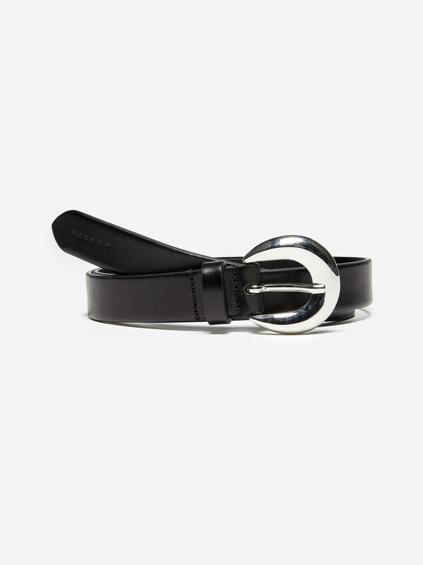 Cintura nera 100% cuoio con fibbia bombata - cinture da donna | Sisley