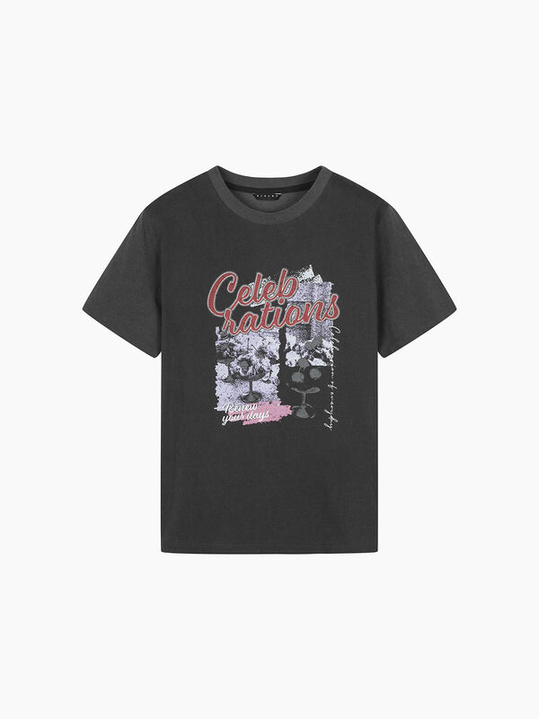 T-shirt over grigio melange con stampa T-shirt over grigio melange con stampa - sisley k  t shirt manica corta | Sisley K