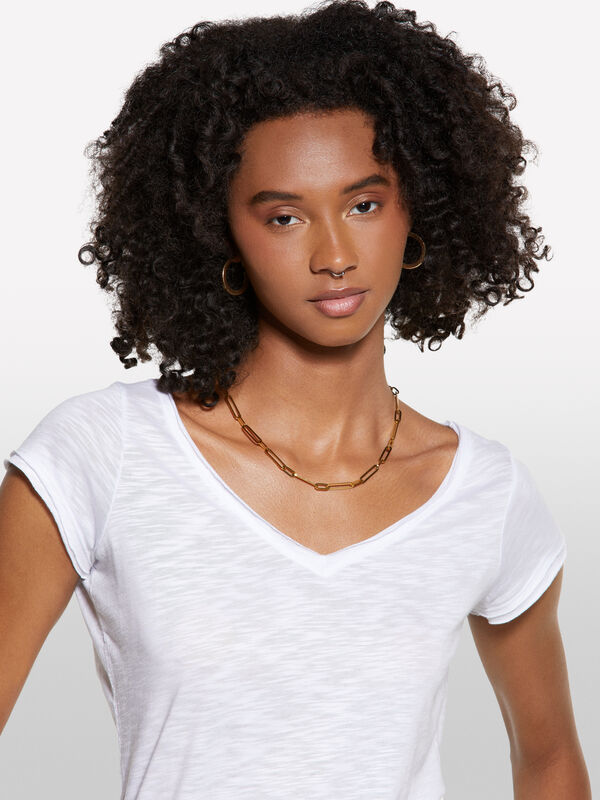 T-shirt scollo a V bianca - t-shirt a manica corta da donna | Sisley