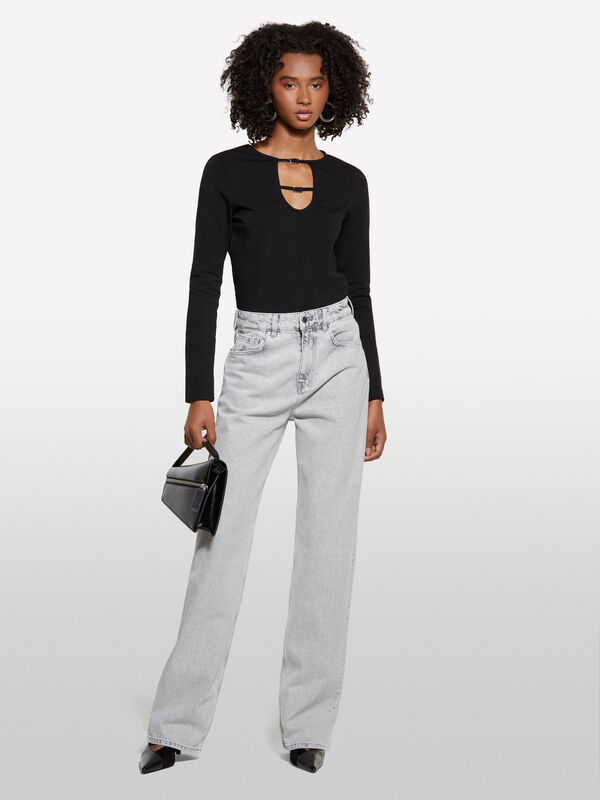 Maglietta nera con cut-out - t-shirt a manica lunga da donna | Sisley