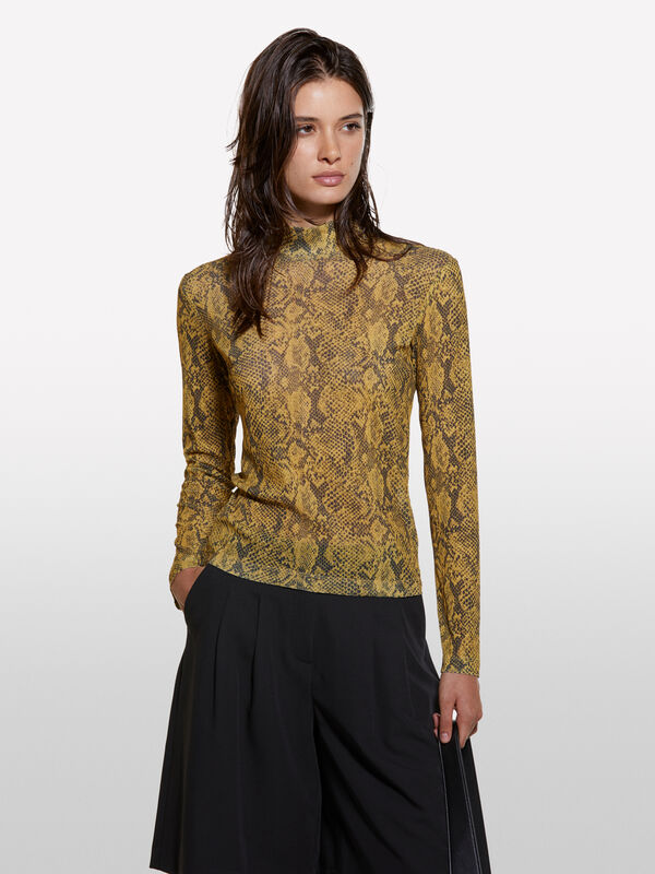 T-shirt lupetto senape stampata - t-shirt a manica lunga da donna | Sisley