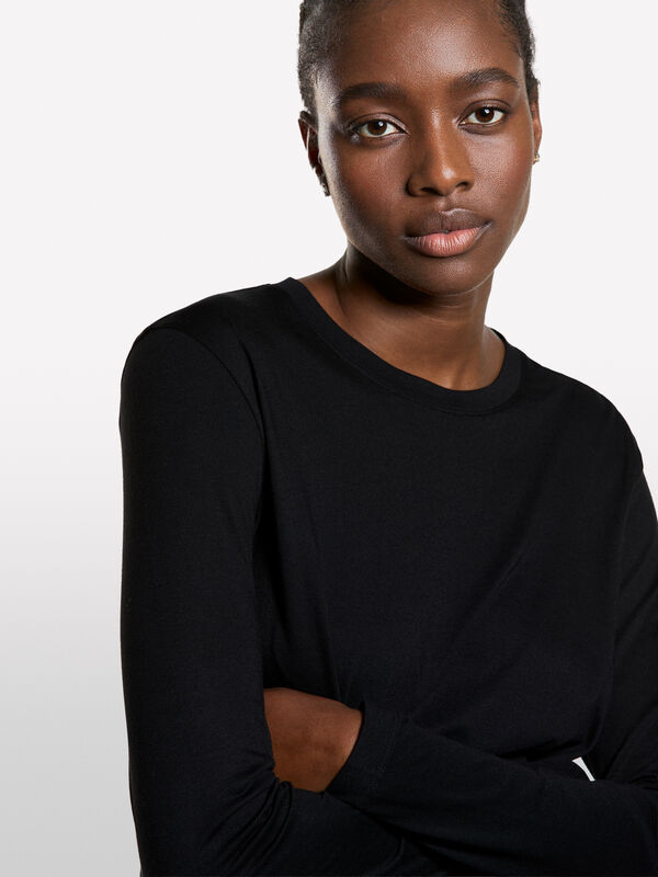 T-shirt nera a maniche lunghe - t-shirt a manica lunga da donna | Sisley