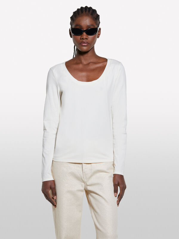 T-shirt slim fit bianco panna - t-shirt a manica lunga da donna | Sisley