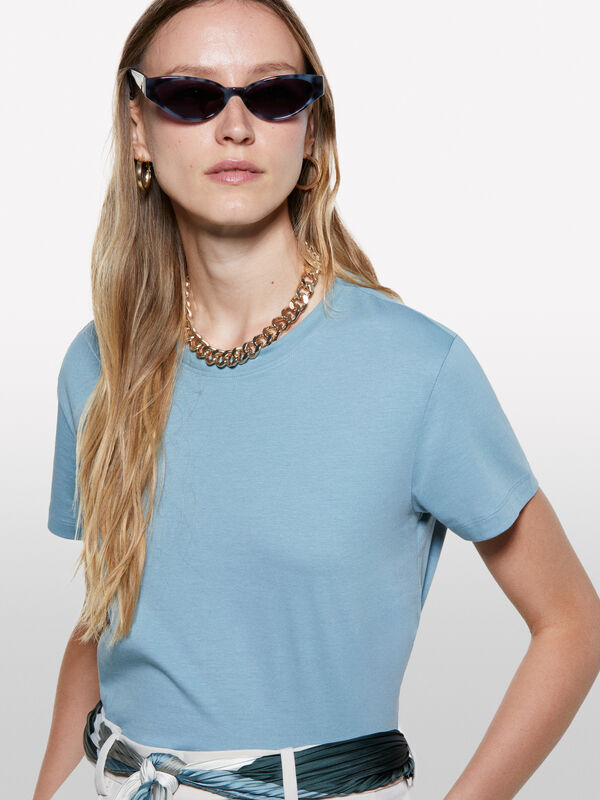 T-shirt boxy fit blu polvere - t-shirt a manica corta da donna | Sisley