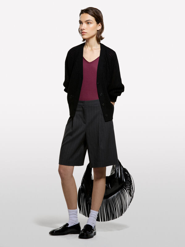 T-shirt scollo a V bordeaux - t-shirt a manica corta da donna | Sisley