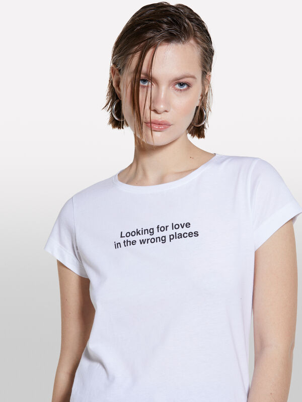 T-shirt bianca con stampa lettering - t-shirt a manica corta da donna | Sisley