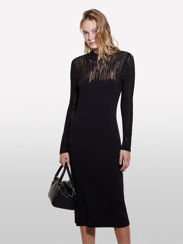 Vestito nero lungo in maglia - vestiti lunghi da donna | Sisley
