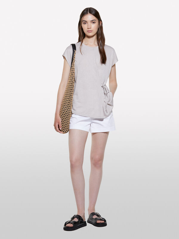 T-shirt grigia con laccetti - t-shirt a manica corta da donna | Sisley