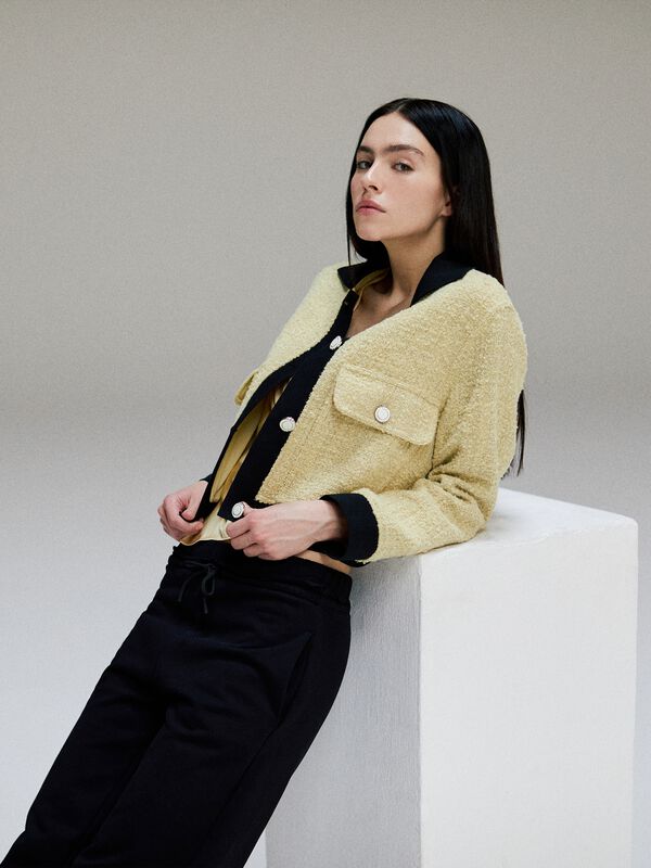 Giacca bouclè con contrasto - giacche e giubbotti da donna | Sisley