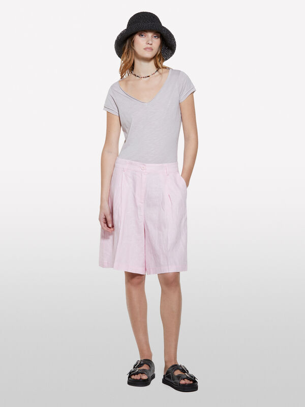 T-shirt grigia con scollo a V - t-shirt a manica corta da donna | Sisley