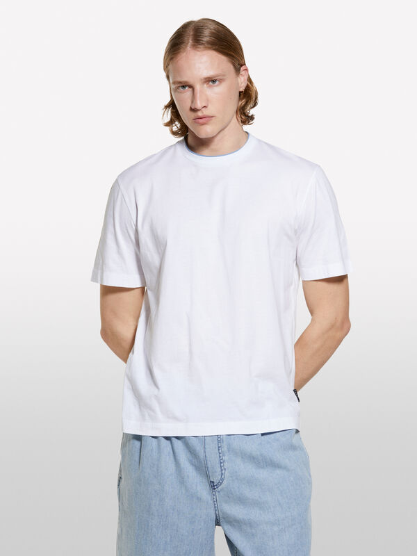 T-shirt bianca con contrasto - t-shirt a manica corta da uomo | Sisley
