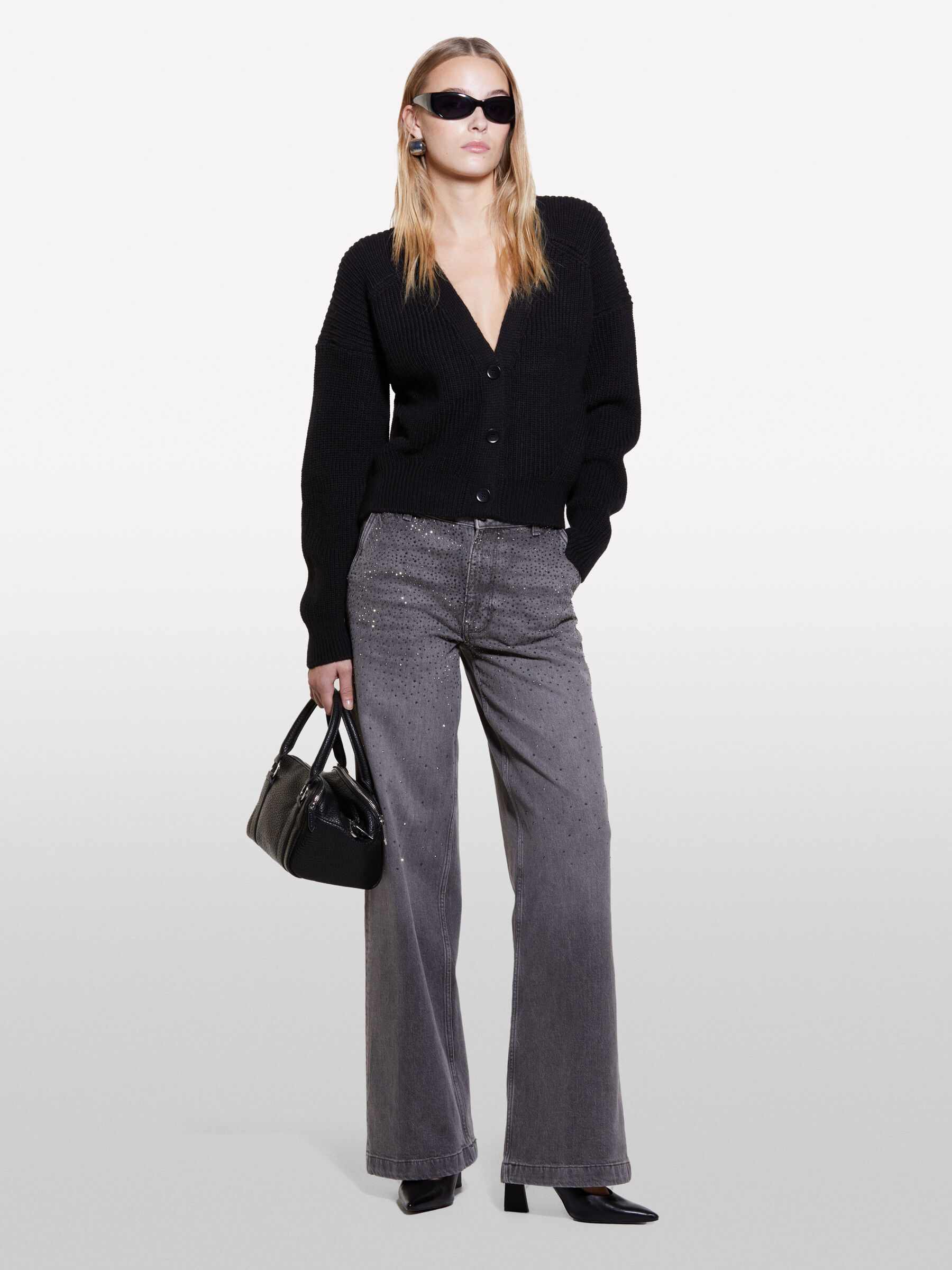 Jeans grigio scuro con strass Grigio Sisley