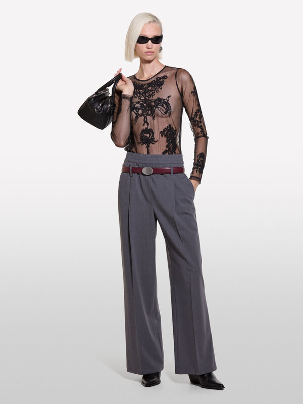  Pantaloni grigio scuro con boxer  - pantaloni palazzo da donna | Sisley