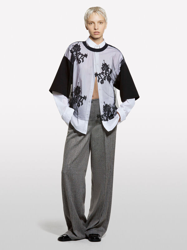 T-shirt nera in pizzo  - t-shirt a manica corta da donna | Sisley