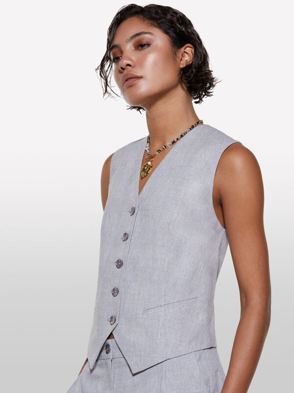 Gilet grigio chiaro in misto lino - gilet e smanicati da donna | Sisley