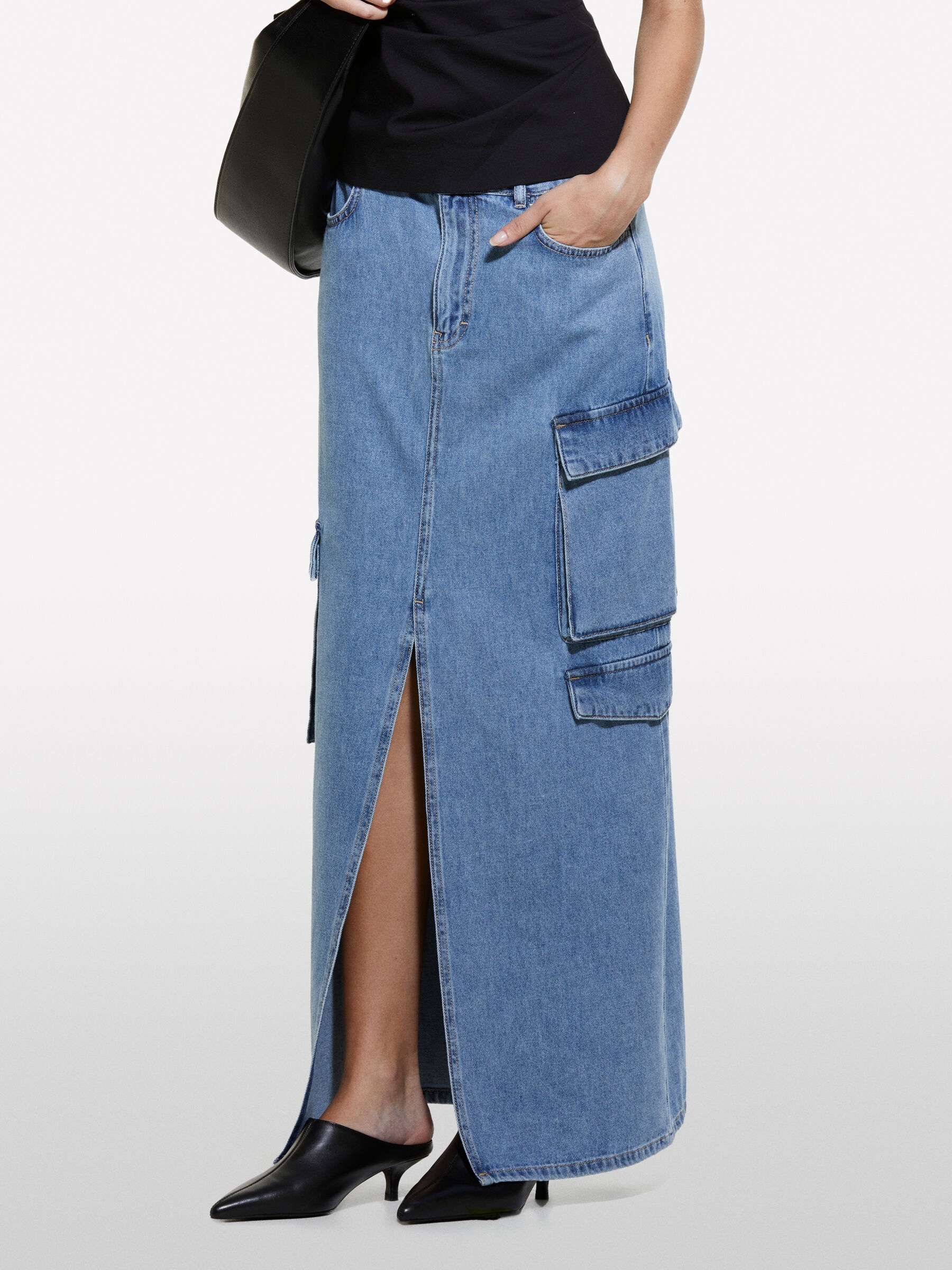 Gonna di jeans blu con spacco Blu Sisley