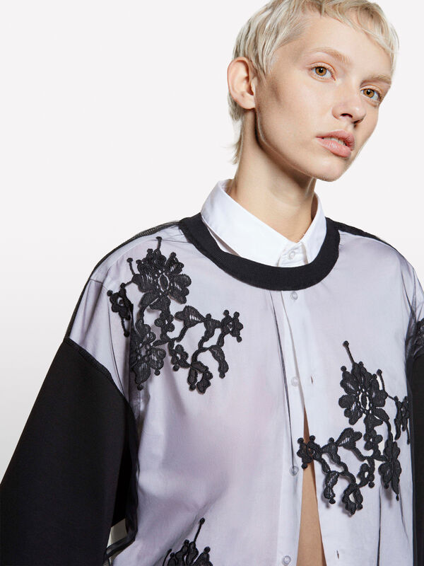 T-shirt nera in pizzo  - t-shirt a manica corta da donna | Sisley