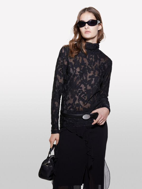 Lupetto nero in fil coupé - t-shirt a manica lunga da donna | Sisley