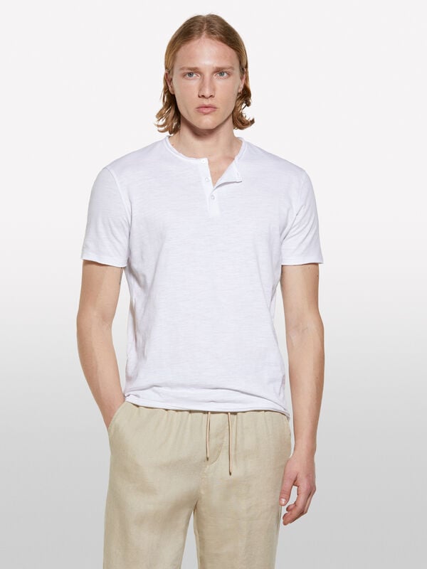 T-shirt serafino bianca - t-shirt a manica corta da uomo | Sisley