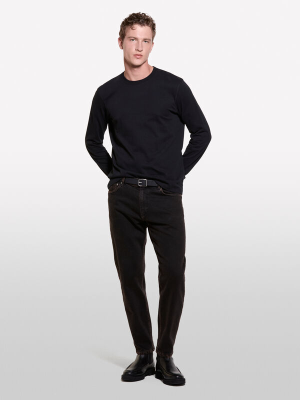 T-shirt nera a maniche lunghe 100% cotone bio - t-shirt a manica lunga da uomo | Sisley
