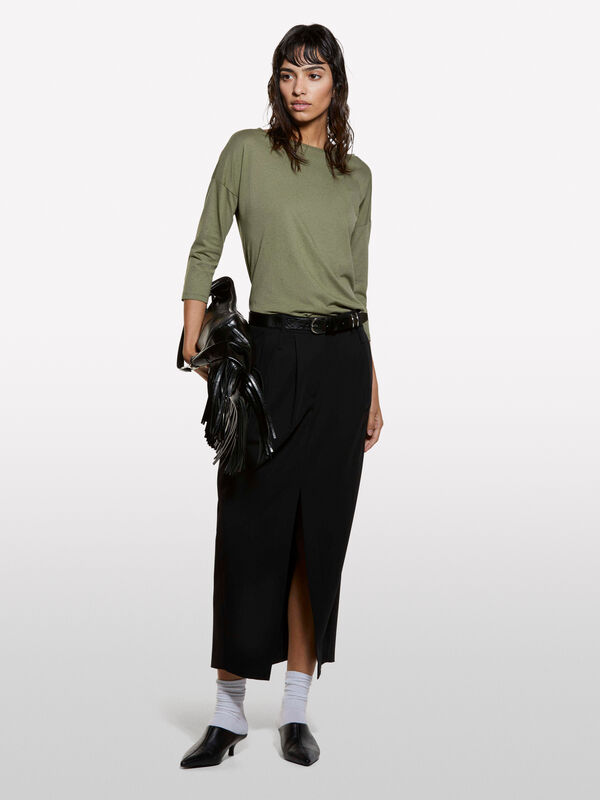 T-shirt verde militare con scollo a barca - t-shirt a manica lunga da donna | Sisley