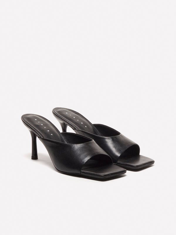 Sandali mules neri in pelle - scarpe con tacco donna | Sisley