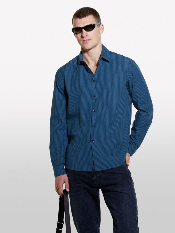 Camicia tinto filo blu scuro - camicie regular da uomo | Sisley