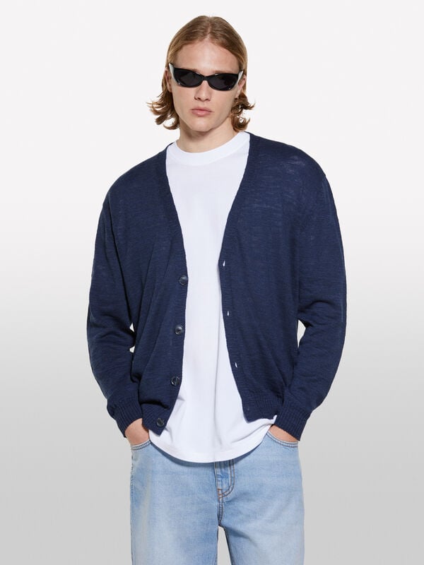 Cardigan mélange blu scuro - cardigan da uomo | Sisley